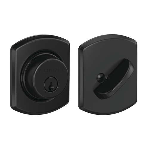 Grade 1 Single Cylinder Deadbolt, Conventional Cylinder, Dual Option Latch, Round Corner Strike with Reinforcer, Keyed Alike, Flat Black Coated Flat Black Coated