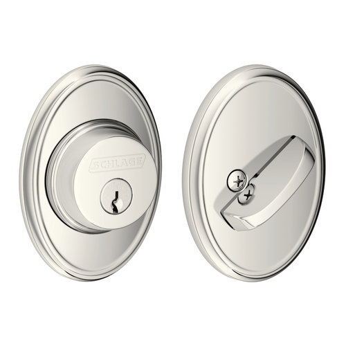 Grade 1 Single Cylinder Deadbolt, Conventional Cylinder, Triple Option Latch, Round Corner Strike with Reinforcer, Keyed Alike, Bright Nickel Plated Clear Coated Bright Nickel Plated Clear Coated