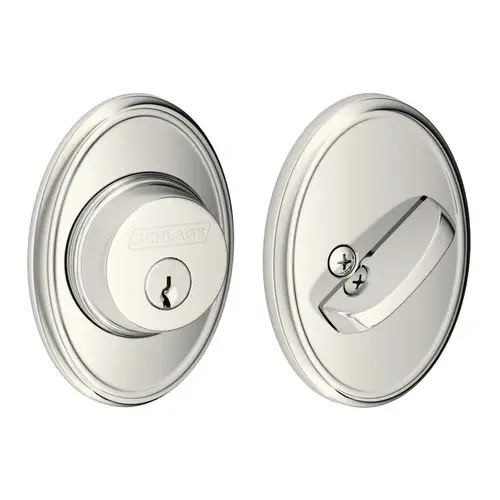 Grade 1 Single Cylinder Deadbolt, Conventional Cylinder, Dual Option Latch, Round Corner Strike with Reinforcer, Keyed Alike, Bright Nickel Plated Clear Coated Bright Nickel Plated Clear Coated