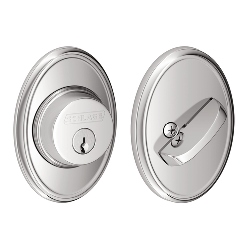 Grade 1 Single Cylinder Deadbolt, Conventional Cylinder, Dual Option Latch, Round Corner Strike with Reinforcer, Keyed Alike, Bright Chrome Bright Chrome