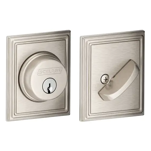 Grade 1 Single Cylinder Deadbolt, Century Trim, Conventional Cylinder, Triple Option Latch, Round Corner Strike with Reinforcer, Keyed Different, Satin Nickel Plated Clear Coated Satin Nickel Plated Clear Coated