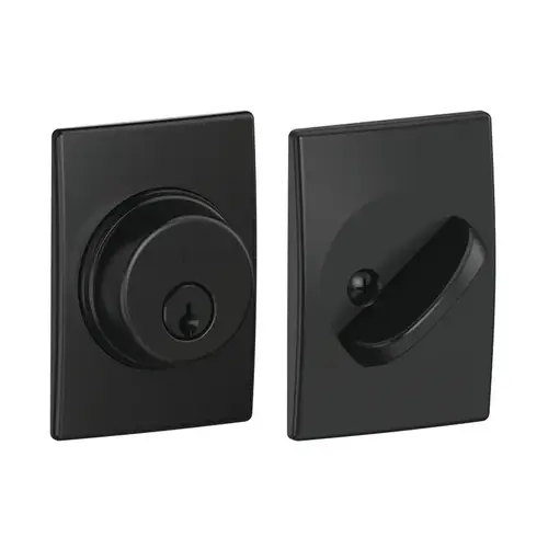 Grade 1 Single Cylinder Deadbolt, Greenwich Trim, Conventional Cylinder, Triple Option Latch, Round Corner Strike with Reinforcer, Keyed Different, Flat Black Coated Flat Black Coated