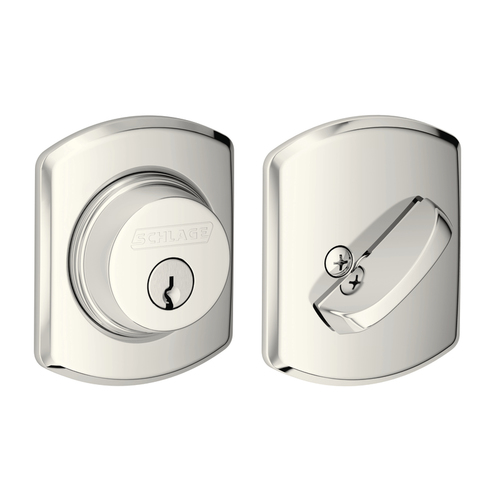 Grade 1 Single Cylinder Deadbolt, Conventional Cylinder, Triple Option Latch, Round Corner Strike with Reinforcer, Keyed Alike, Bright Nickel Plated Clear Coated Bright Nickel Plated Clear Coated