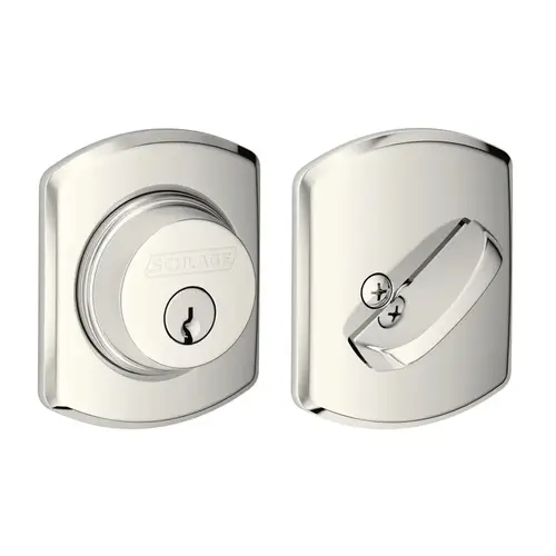 Grade 1 Single Cylinder Deadbolt, Conventional Cylinder, Triple Option Latch, Round Corner Strike with Reinforcer, Keyed Different, Bright Nickel Plated Clear Coated Bright Nickel Plated Clear Coated