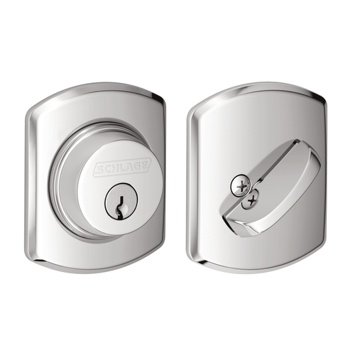 Grade 1 Single Cylinder Deadbolt, Conventional Cylinder, Triple Option Latch, Round Corner Strike with Reinforcer, Keyed Alike, Bright Chrome Bright Chrome