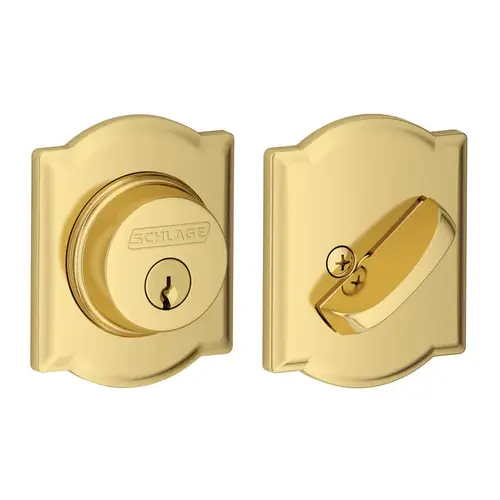 Grade 1 Single Cylinder Deadbolt, Collins Trim, Conventional Cylinder, Triple Option Latch, Round Corner Strike with Reinforcer, Keyed Different, Bright Brass Bright Brass