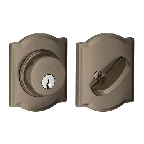 Grade 1 Single Cylinder Deadbolt, Collins Trim, Conventional Cylinder, Triple Option Latch, Round Corner Strike with Reinforcer, Keyed Different, Satin Nickel Plated Blackened Satin Relieved CC Satin Nickel Plated Blackened Satin Relieved CC