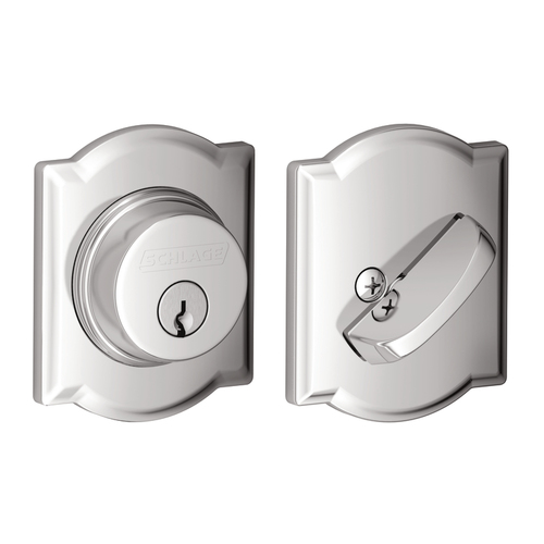 Schlage Residential B60 CAM 625 KA4 Grade 1 Single Cylinder Deadbolt, Greenwich Trim, Conventional Cylinder, Dual Option Latch, Round Corner Strike with Reinforcer, Keyed Alike, Bright Chrome Bright Chrome