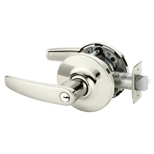 Grade 1 Classroom Cylindrical Lock, B Lever, Conventional Cylinder, Bright Nickel Plated Clear Coated Finish, Not Handed Bright Nickel Plated Clear Coated