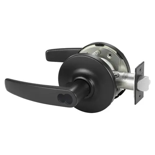 Grade 1 Entrance or Office Cylindrical Lock, B Lever, LFIC Prep Disposable Core, Black Suede Powder Coat Finish, Not Handed Black Suede Powder Coat