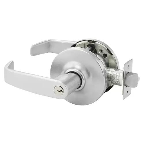 Grade 1 Entrance or Office Cylindrical Lock, L Lever, Conventional Cylinder, Satin Chrome Finish, Not Handed Satin Chrome