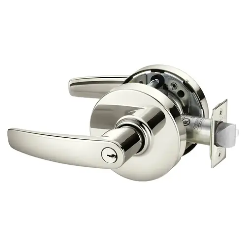 Grade 1 Entrance or Office Cylindrical Lock, B Lever, Conventional Cylinder, Bright Nickel Plated Clear Coated Finish, Not Handed Bright Nickel Plated Clear Coated