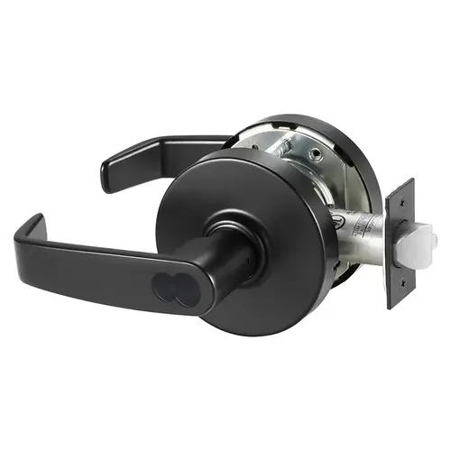 Grade 1 Entrance or Office Cylindrical Lock, L Lever, LFIC Prep Disposable Core, Black Suede Powder Coat Finish, Not Handed Black Suede Powder Coat