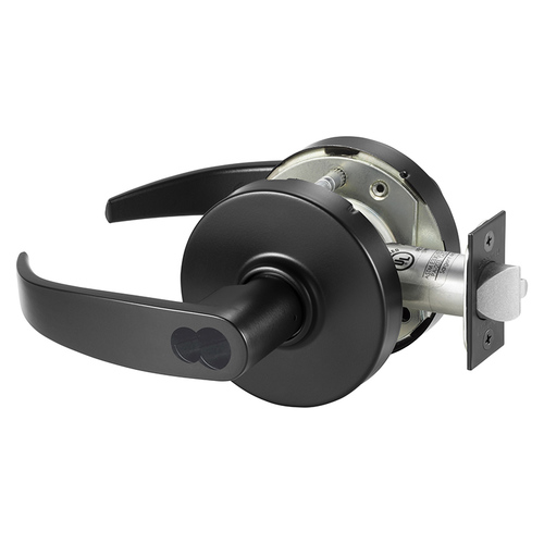 Corridor, Dormitory (F90) Cylindrical Lever Lock Grade 1 with P Lever and L Rose with Large Format IC Prep Less Core and ASA Strike Black Suede Powder Coat Finish