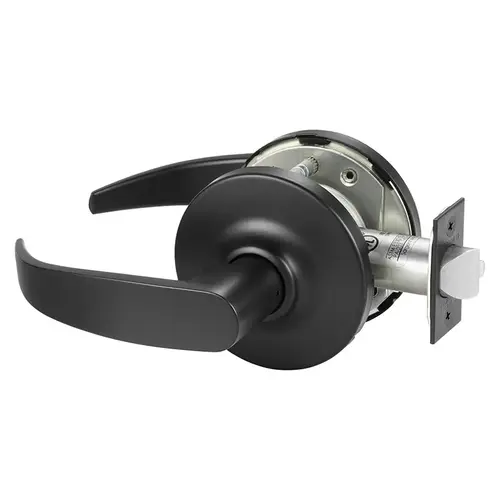 Grade 1 Exit or Communicating Cylindrical Lock, P Lever, Non-Keyed, Black Suede Powder Coat Finish, Not Handed Black Suede Powder Coat