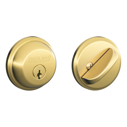 Schlage Residential B60 605 12-287 KD Grade 1 Single Cylinder Deadbolt, Conventional Cylinder, Triple Option Latch, Round Corner Strike with Reinforcer, Keyed Different, Bright Brass Bright Brass