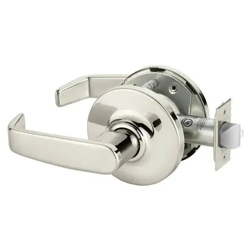 Grade 1 Passage Cylindrical Lock, L Lever, Non-Keyed, Bright Nickel Plated Clear Coated Finish, Not Handed Bright Nickel Plated Clear Coated