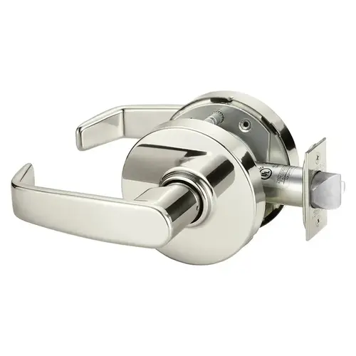 Grade 1 Passage Cylindrical Lock, L Lever, Non-Keyed, Bright Nickel Plated Clear Coated Finish, Not Handed Bright Nickel Plated Clear Coated