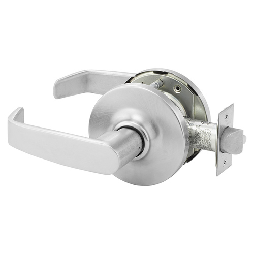 Grade 1 Passage Cylindrical Lock, L Lever, Non-Keyed, Satin Chrome Finish, Not Handed Satin Chrome