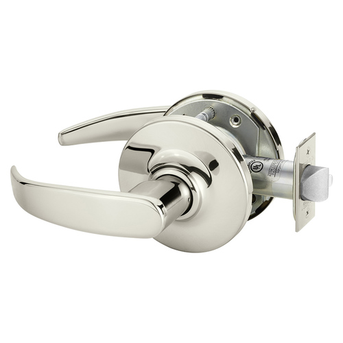 Grade 1 Passage Cylindrical Lock, P Lever, Non-Keyed, Bright Nickel Plated Clear Coated Finish, Not Handed Bright Nickel Plated Clear Coated