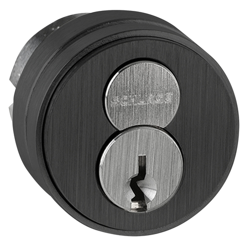 1-1/2 In. FSIC Mortise Cylinder, 6-pin, Construction, Adams Rite Cam, Compression Ring, Spring, 3/16 In. & 3/8 In. Blocking Rings, 0 Keys, Flat Black Coated Finish, Non-handed Flat Black Coated