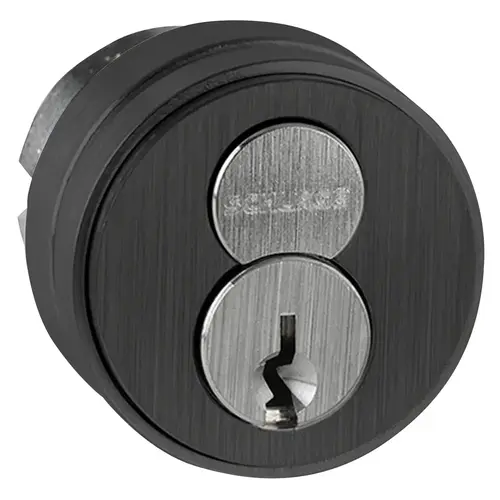 1-1/2 In. FSIC Mortise Cylinder, 6-pin, C Keyway, 1 Bitted, Straight Cam, Compression Ring, Spring, 3/8 In. Blocking Ring, 2 Keys, Flat Black Coated Finish, Non-handed Flat Black Coated