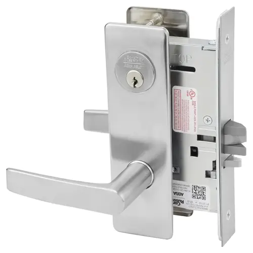 Classroom Holdback Mortise Lock with Armstrong Lever and M Escutcheon with L4 Keyway Satin Chrome Finish