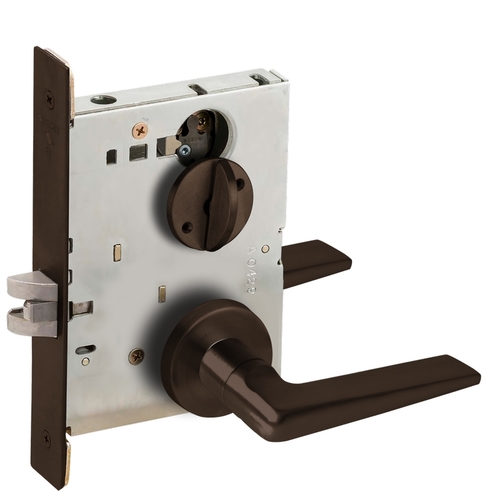 Bed / Bath Privacy Mortise Lock with 05 Lever and A Rose Aged Bronze Finish