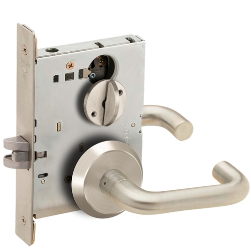 Bed / Bath Privacy Mortise Lock with 03 Lever and C Rose Satin Nickel Finish