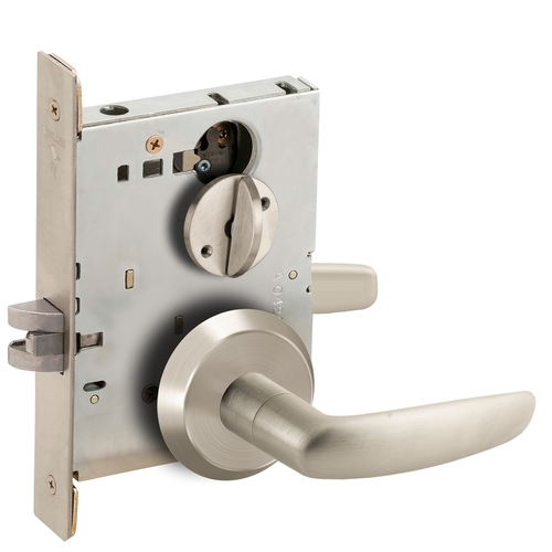 Bed / Bath Privacy Mortise Lock with 07 Lever and C Rose Satin Nickel Finish