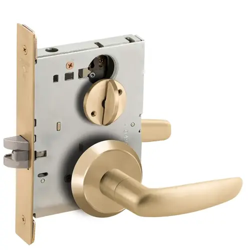 Bed / Bath Privacy Mortise Lock with 07 Lever and C Rose Satin Brass Finish