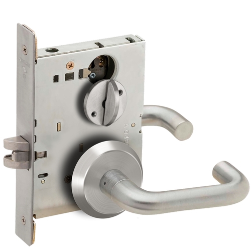 Bed / Bath Privacy Mortise Lock with 03 Lever and C Rose Satin Chrome Finish