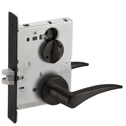 Right Hand Bed / Bath Privacy Mortise Lock with 12 Lever and A Rose Matte Black Finish