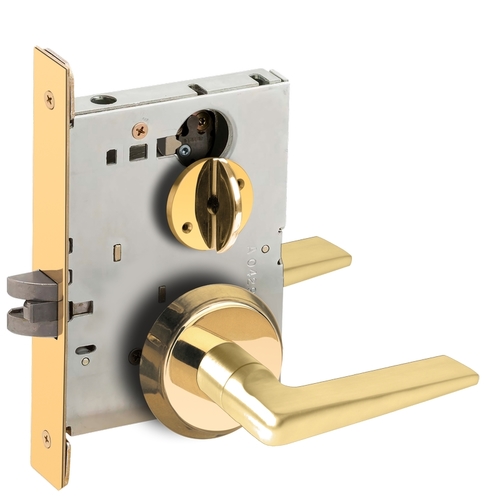 Bed / Bath Privacy Mortise Lock with 05 Lever and C Rose Bright Brass Finish