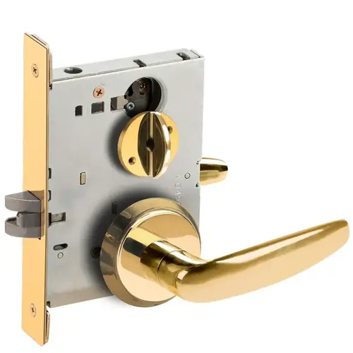 Bed / Bath Privacy Mortise Lock with 07 Lever and C Rose Bright Brass Finish