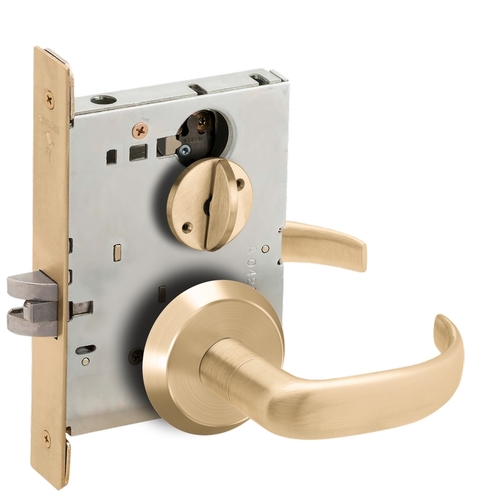 Bed / Bath Privacy Mortise Lock with 17 Lever and C Rose Satin Brass Finish