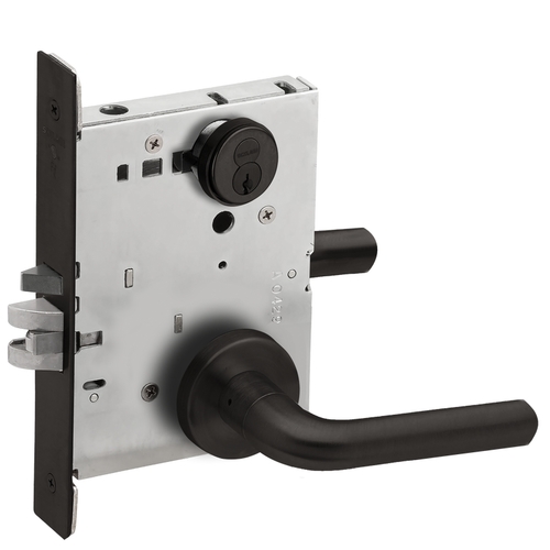 Storeroom Mortise Lock with Large Format IC Core C Keyway with 02 Lever and A Rose Matte Black Finish