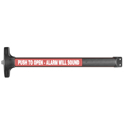 Value Series Narrow Stile Rim Exit Device, Less Dogging, 99 Surface Strike, Battery Operated Alarm, 36" Device, Satin Black Anodized Aluminum