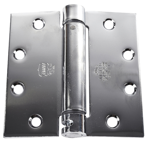 Bommer LB4310C-450-651 Lubricated Bearing Single Acting Spring Hinge, Commercial Grade Template Hole Patter Square Corner, 4-1/2 In. by 4-1/2 In. Bright Chromium
