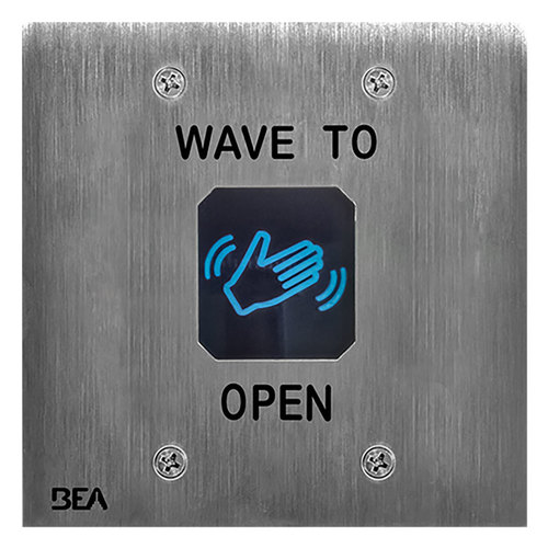 Double Gang Faceplate with Wave to Open Text and Hand Logo Satin Stainless Steel Finish