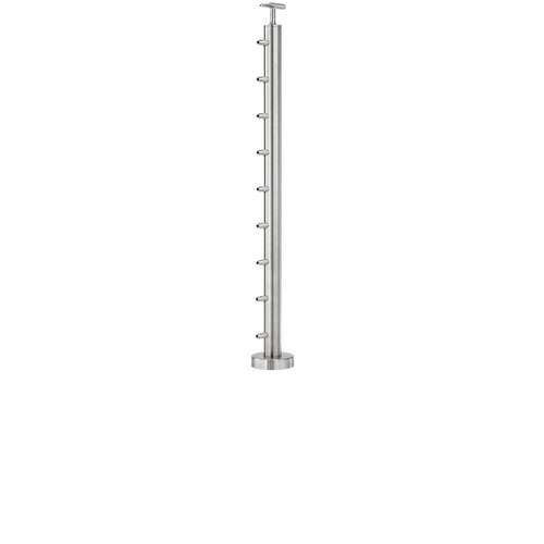 Lavi CT/4S/EN/36/FR/FL Cable Railing Posts - Prefabricated, Ready-to-Install 1/8" 1.67" Round Tubing Fixed Saddle Floor Mount 36" Standard End 1.67" 316-Grade Satin Stainless Steel