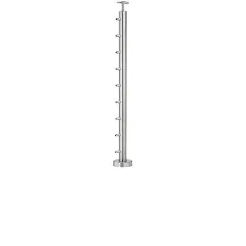 Lavi CT/4S/EN/36/FR/FL Cable Railing Posts - Prefabricated, Ready-to-Install 1/8" 1.67" Round Tubing Fixed Saddle Floor Mount 36" Standard End 1.67" 316-Grade Satin Stainless Steel