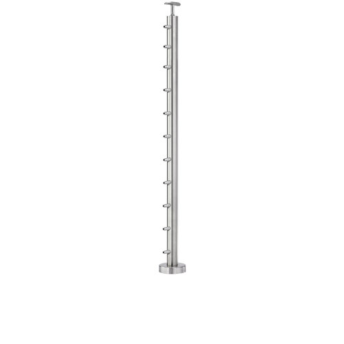 Cable Railing Posts - Prefabricated, Ready-to-Install 1/8" 1.67" Round Tubing Fixed Saddle Floor Mount 42" Guardrail End 1.67" 316-Grade Satin Stainless Steel