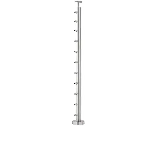 Lavi CT/4S/EN/42/FR/FL Cable Railing Posts - Prefabricated, Ready-to-Install 1/8" 1.67" Round Tubing Fixed Saddle Floor Mount 42" Guardrail End 1.67" 316-Grade Satin Stainless Steel