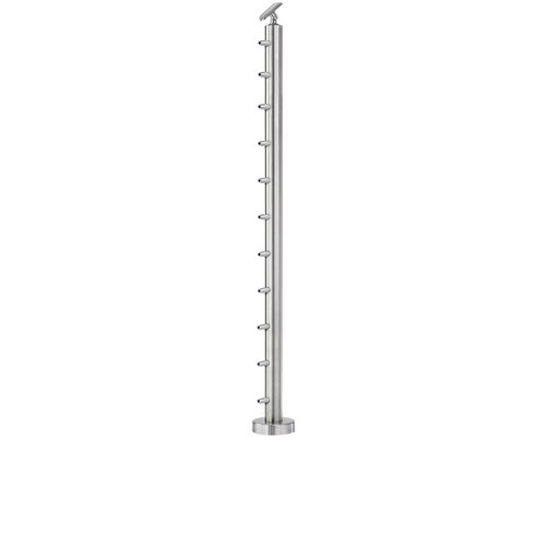 Lavi CT/4S/EN/42/AR/FL Cable Railing Posts - Prefabricated, Ready-to-Install 1/8" 1.67" Round Tubing Adjustable Saddle Floor Mount 42" Guardrail End 1.67" 316-Grade Satin Stainless Steel