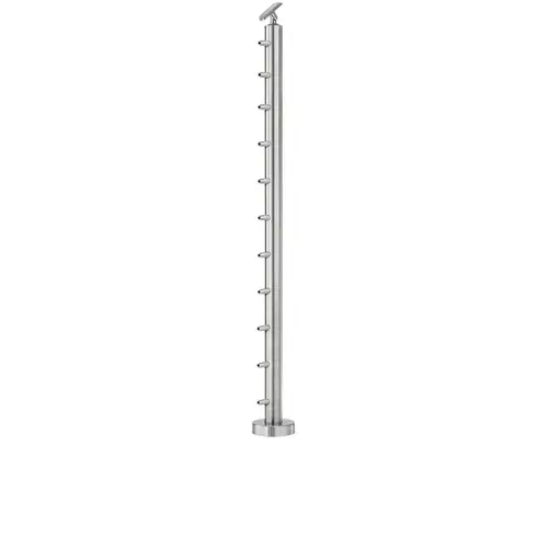 Lavi CT/4S/EN/42/AR/FL Cable Railing Posts - Prefabricated, Ready-to-Install 1/8" 1.67" Round Tubing Adjustable Saddle Floor Mount 42" Guardrail End 1.67" 316-Grade Satin Stainless Steel