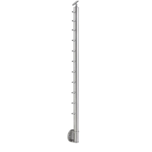 Lavi CT/4S/EN/42/AR/FM Cable Railing Posts - Prefabricated, Ready-to-Install 1/8" 1.67" Round Tubing Adjustable Saddle Facia Mount 42" Guardrail End 1.67" 316-Grade Satin Stainless Steel
