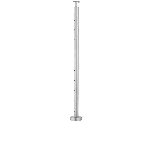 Lavi CT/4S/CN/42/FR/FL Cable Railing Posts - Prefabricated, Ready-to-Install 1/8" 1.67" Round Tubing Fixed Saddle Floor Mount 42" Guardrail Center 1.67" 316-Grade Satin Stainless Steel