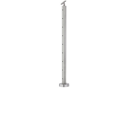 Cable Railing Posts - Prefabricated, Ready-to-Install 1/8" 1.67" Round Tubing Adjustable Saddle Floor Mount 36" Standard Center 1.67" 316-Grade Satin Stainless Steel