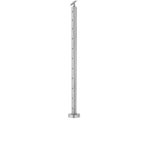 Cable Railing Posts - Prefabricated, Ready-to-Install 1/8" 1.67" Round Tubing Adjustable Saddle Floor Mount 42" Guardrail Center 1.67" 316-Grade Satin Stainless Steel